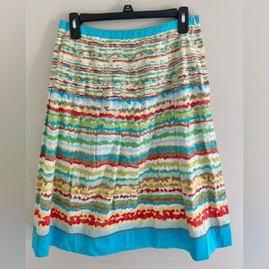 Talbots Size 4 Cotton Pleated Skirt Multicolor Rainbow Wavy Stripe Print